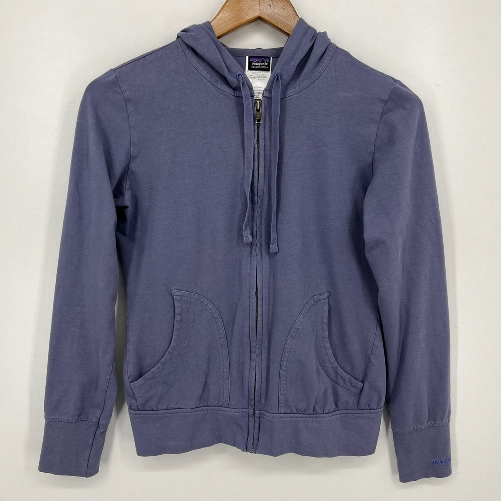 Patagonia Hoodie Women's Size XS Purple Full Zip Organic Cotton Pockets Logo